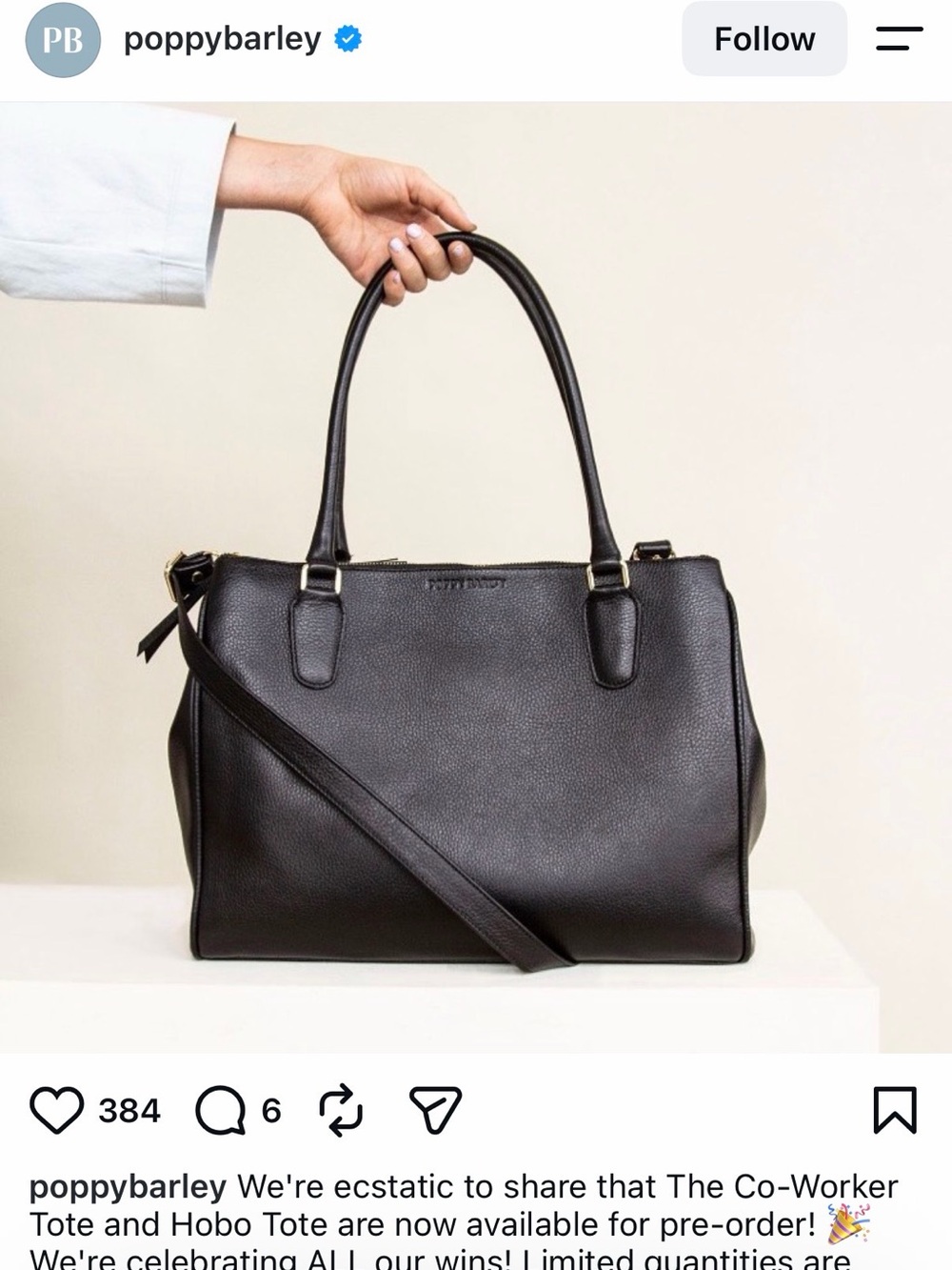 Poppy Barley Coworker Black Pebbled Leather Tote with Shoulder Strap